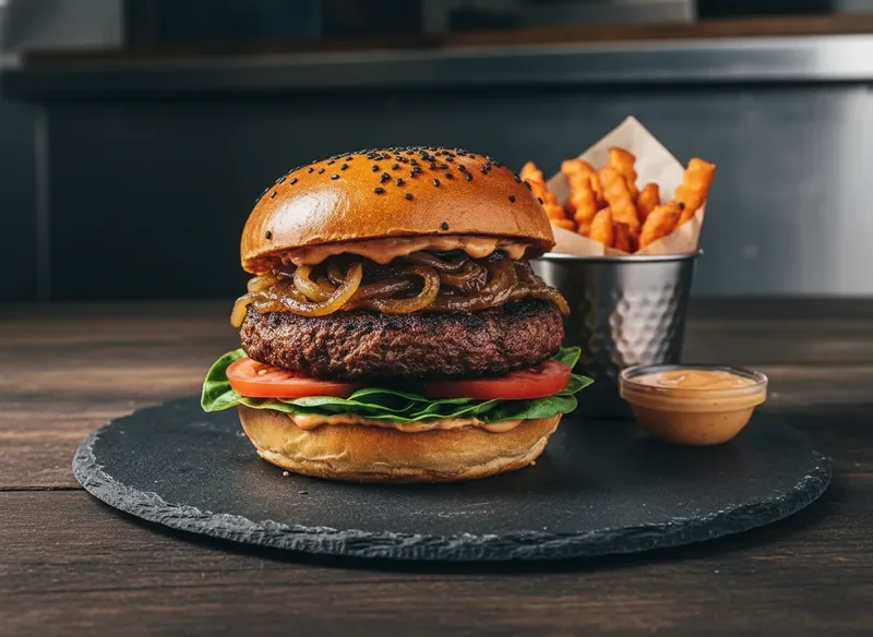 המבורגר טבעוני שף של Jburger — תצלום מלמעלה