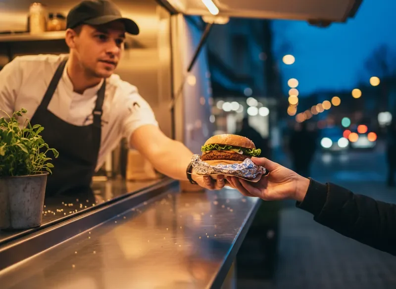 רגע הגשה בפודטראק הטבעוני של Jburger