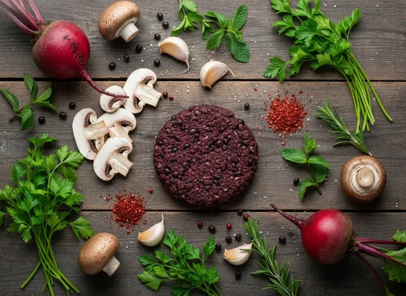 חומרי גלם טריים להמבורגר טבעוני שף